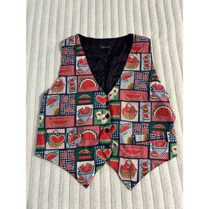 Vintage Robyn-Lyn Sleeveless Button Front watermelon vest women’s large red